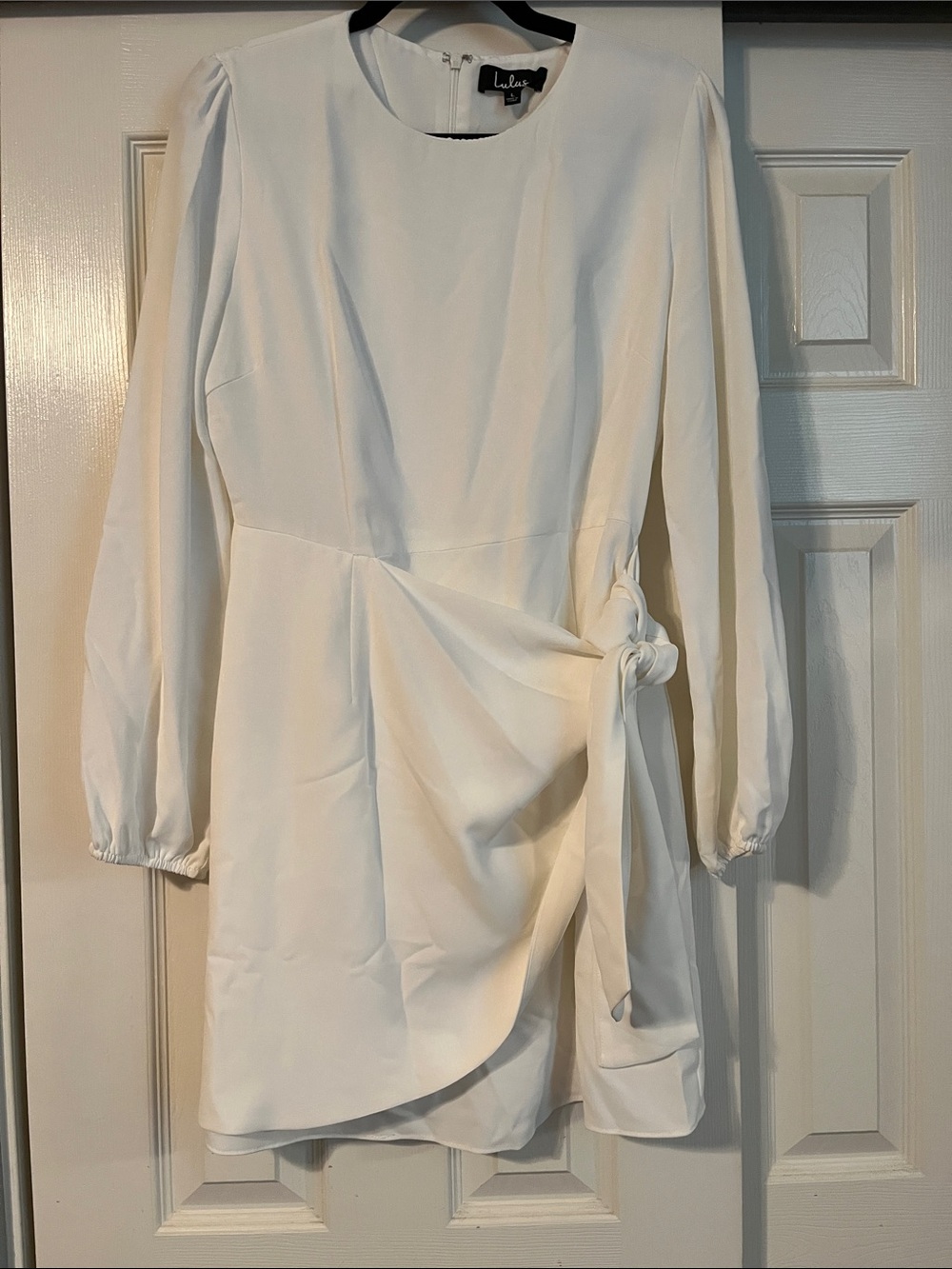 Lulu’s Believe It or Knot White Long Sleeve Tie-Front Skater Dress